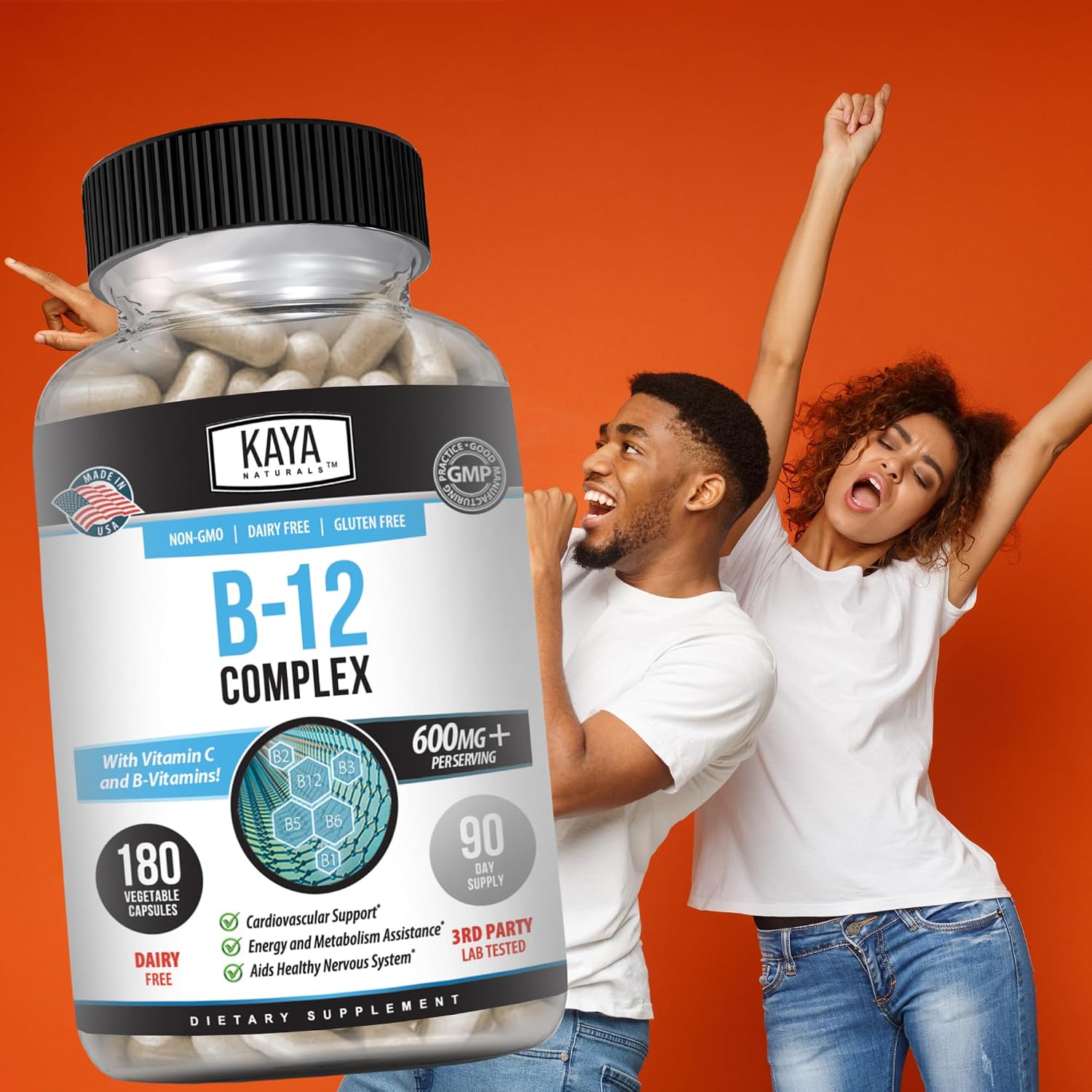 Kaya Naturals B-12 Complex – Multivitamin Food Supplement with Biotin, Choline, Inositol, Folate, and Vitamin C – 180 Tablets - görsel 8
