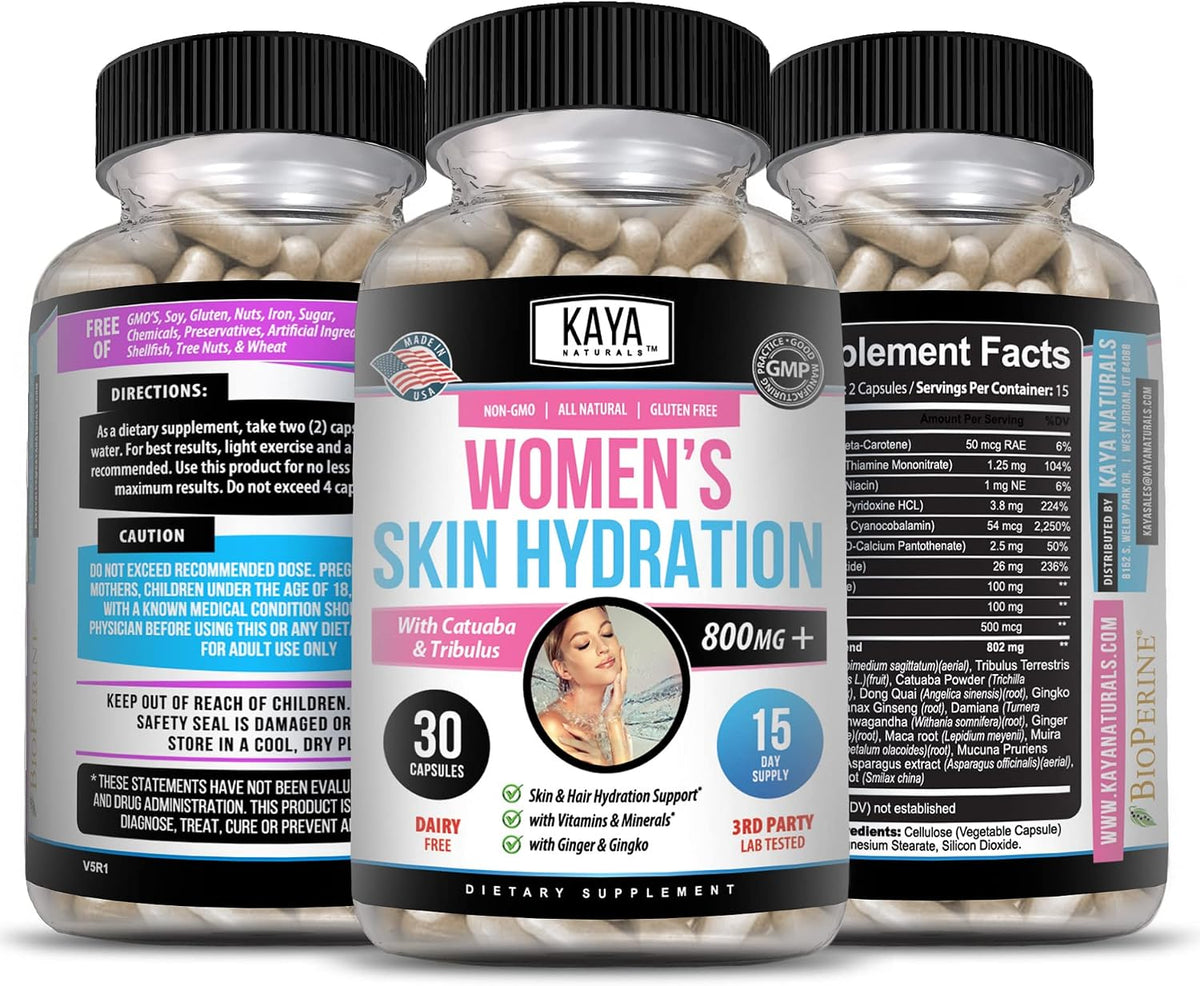 Kaya Naturals Skin Hydration Vitamins for Women - Hydration Booster, Anti-Ageing, Energy & Mood Support, 30 Veggie Capsules - görsel 4