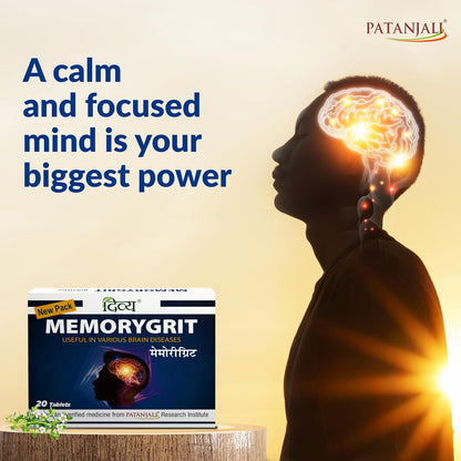 Patanjali Divya Memorygrit – Ayurvedic Food Supplement for Memory, Focus and Brain Health (20 Tablets)