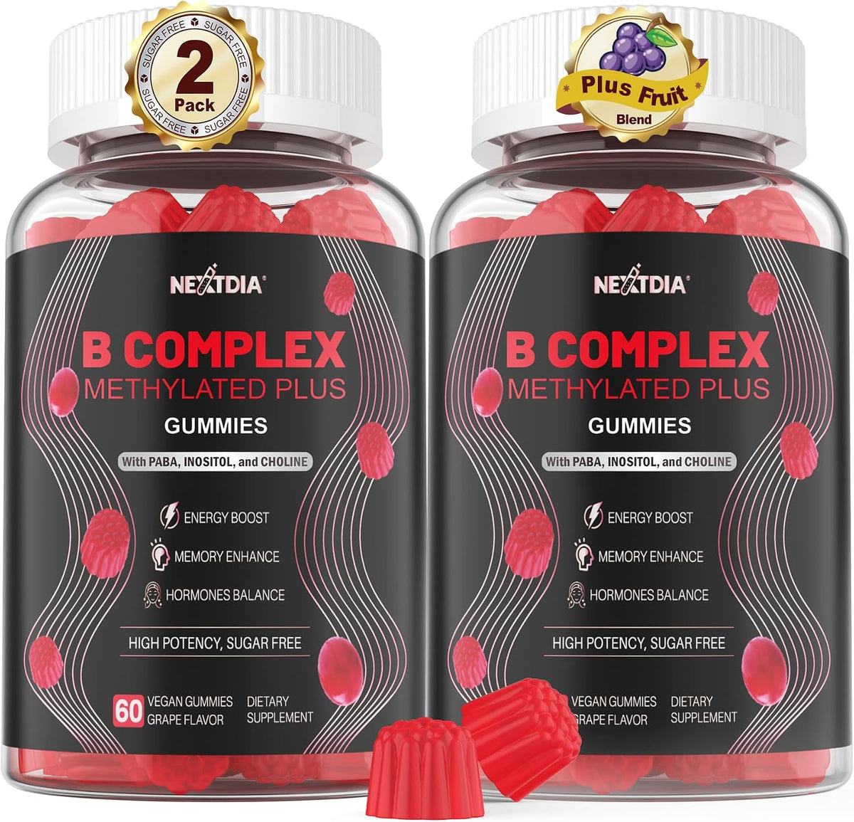 Nextdia Brain and Mood Support Gummies - Super Vitamin B Complex with Methylated B12 and Folate - görsel 1