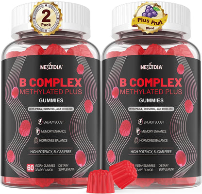 Nextdia Brain and Mood Support Gummies - Super Vitamin B Complex with Methylated B12 and Folate