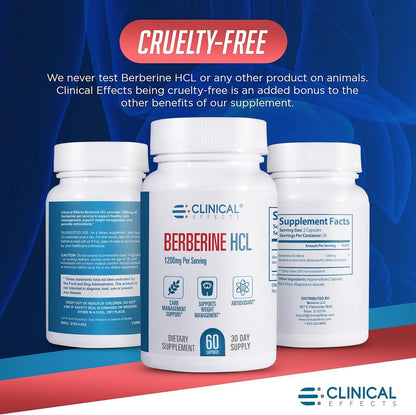 Clinical Effects Berberine HCL – Pure Berberine 1200mg – Liver Support – Vegan Supplement – 60 Vegan Capsules – Manufactured in the USA