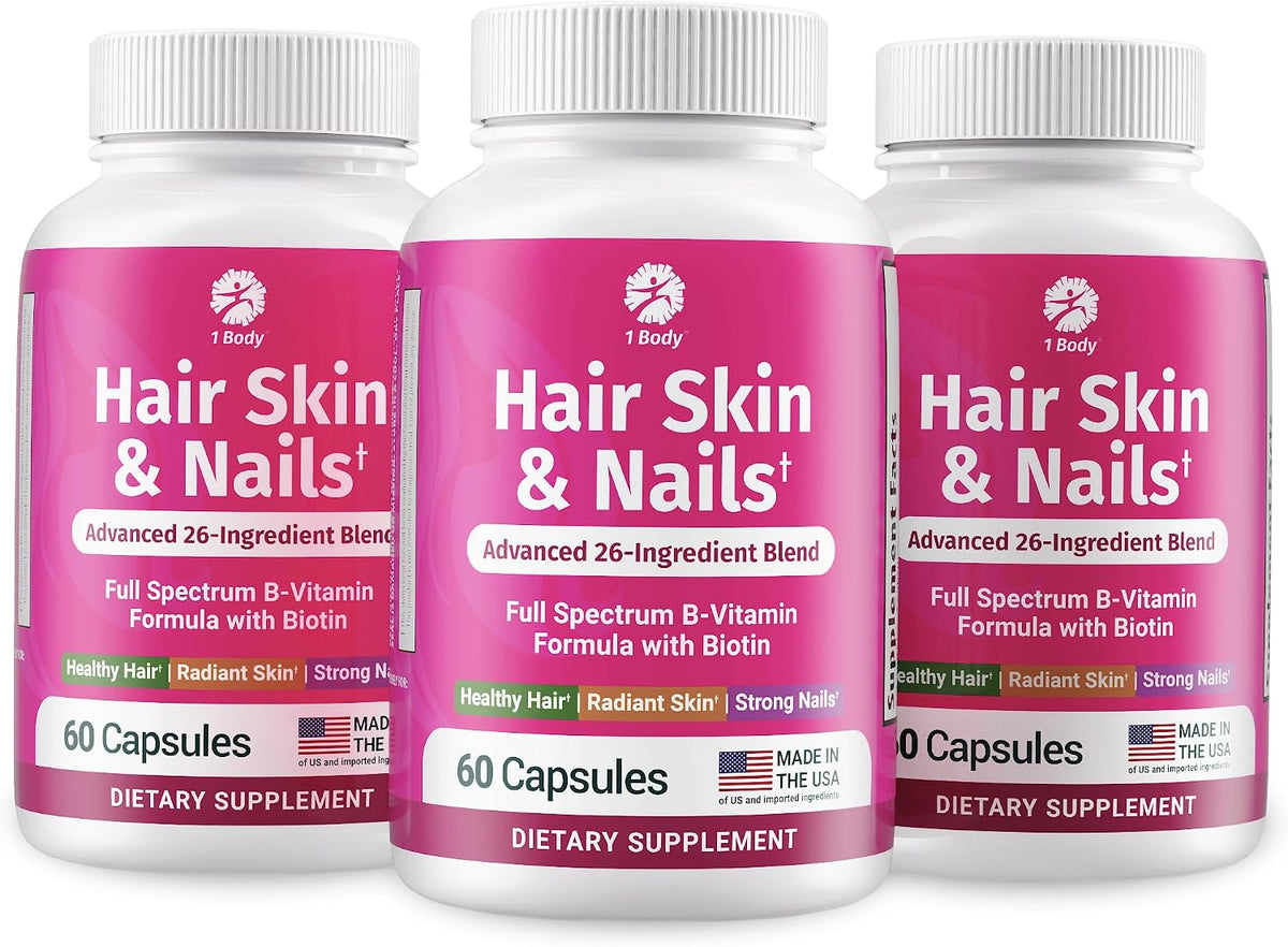 1 Body Hair, Skin & Nails with Biotin – Vegan Vitamins, 3-Pack - görsel 1