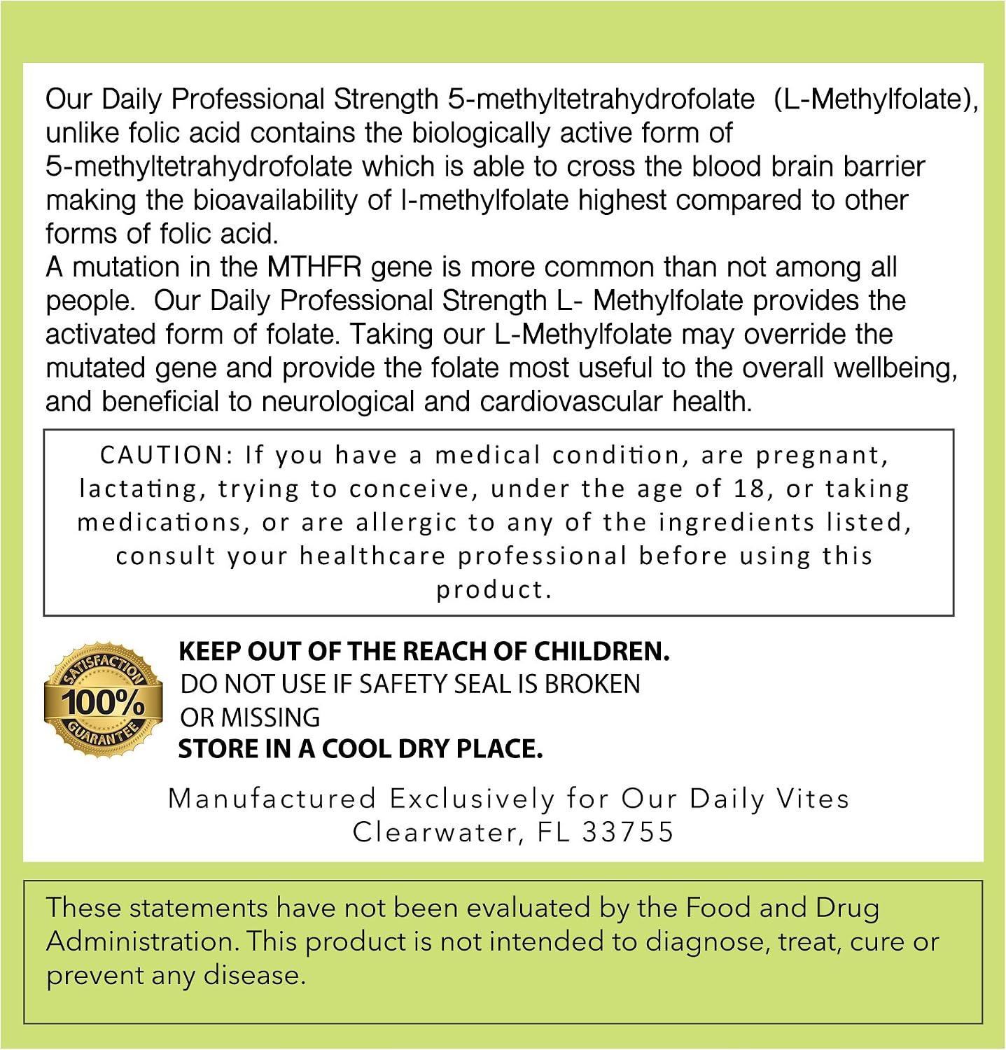 Our Daily Vites L-Methylfolate 1mg (1000mcg) Active Folate, 5-MTHF, 90 Capsules - görsel 5