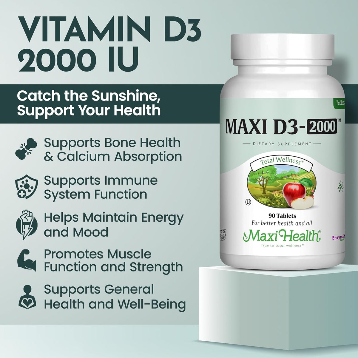 Maxi Health Vitamin D3 2000 IU Tablets – Kosher, Easy to Swallow, 90 Tablets - görsel 2