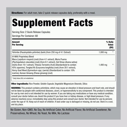Piping Rock Vi-Max Men's Formula with Yohimbe - 120 Capsules