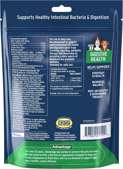 Pet Protect Digestive Health Supplement with Probiotics for Dogs, Vet-Formulated Lactoquil, Chicken-Flavoured Soft Chews (60 Count)