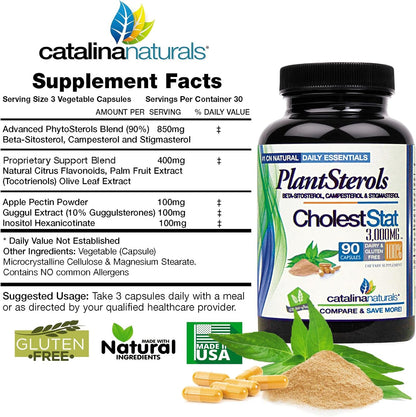 Catalina Naturals Triple Strength Formula - Cholest-Stat - Phytosterol Complex - 3000mg Maximum Strength - 90 Capsules