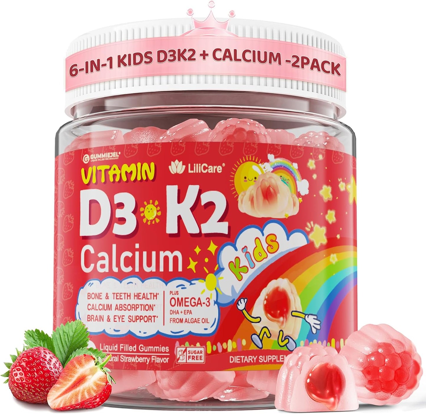 LILICARE Vitamin D3 K2 + Calcium Liquid-filled Gummies for Kids & Teens – Sugar-Free, 2-Pack - görsel 1