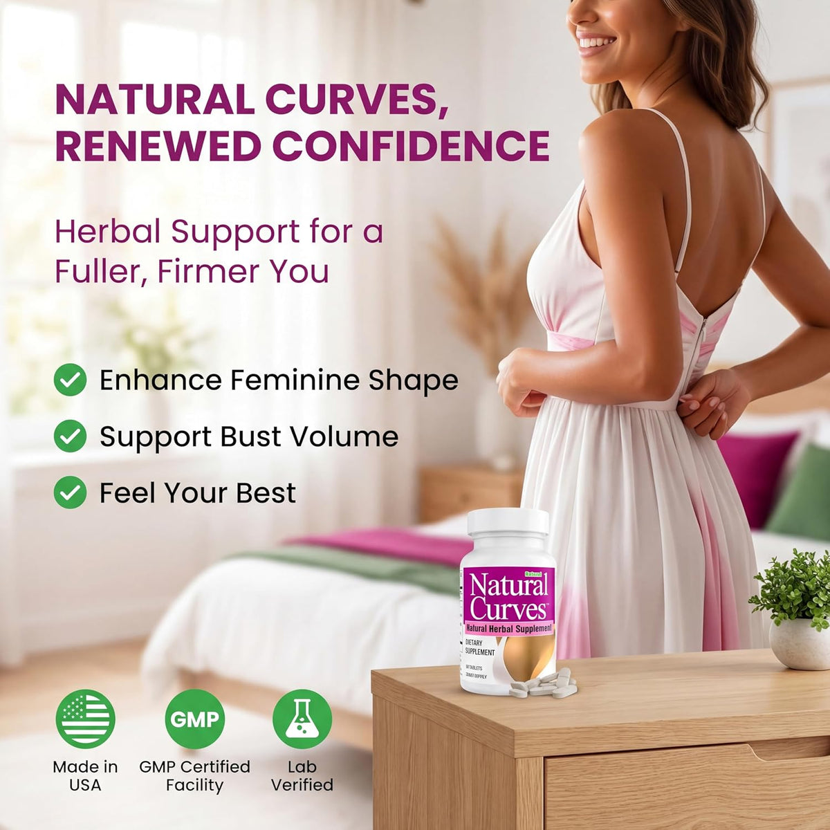 Natural Curves Breast Enhancement Tablets - Herbal Supplement with Fenugreek, Wild Yam, Saw Palmetto - Vegan Non-GMO 60 Tablets - görsel 2