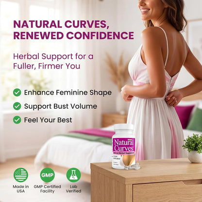 Natural Curves Breast Enhancement Tablets - Herbal Supplement with Fenugreek, Wild Yam, Saw Palmetto - Vegan Non-GMO 60 Tablets