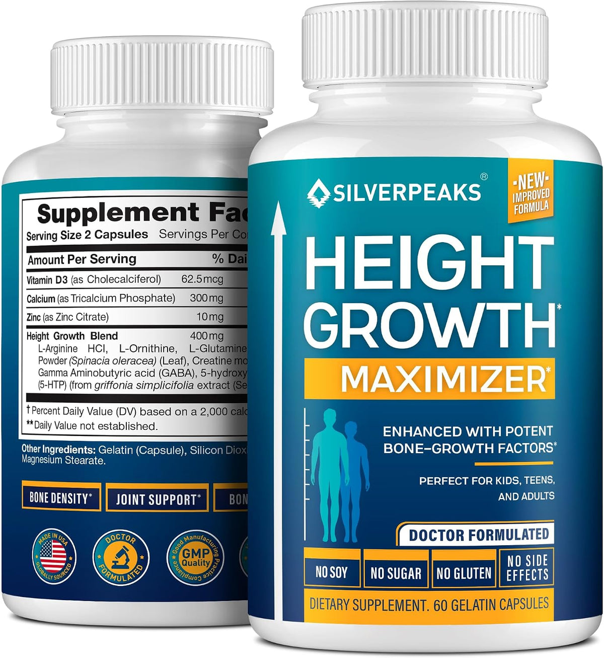 Height Growth Maximizer - Natural Capsules to Support Height Potential | Made in the USA with Calcium, Zinc, GABA & Vitamin D3 for Bone Strength and Joint Support* | Hormone-Free, 60 Capsules - görsel 1