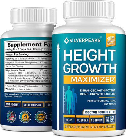 Height Growth Maximizer - Natural Capsules to Support Height Potential | Made in the USA with Calcium, Zinc, GABA & Vitamin D3 for Bone Strength and Joint Support* | Hormone-Free, 60 Capsules