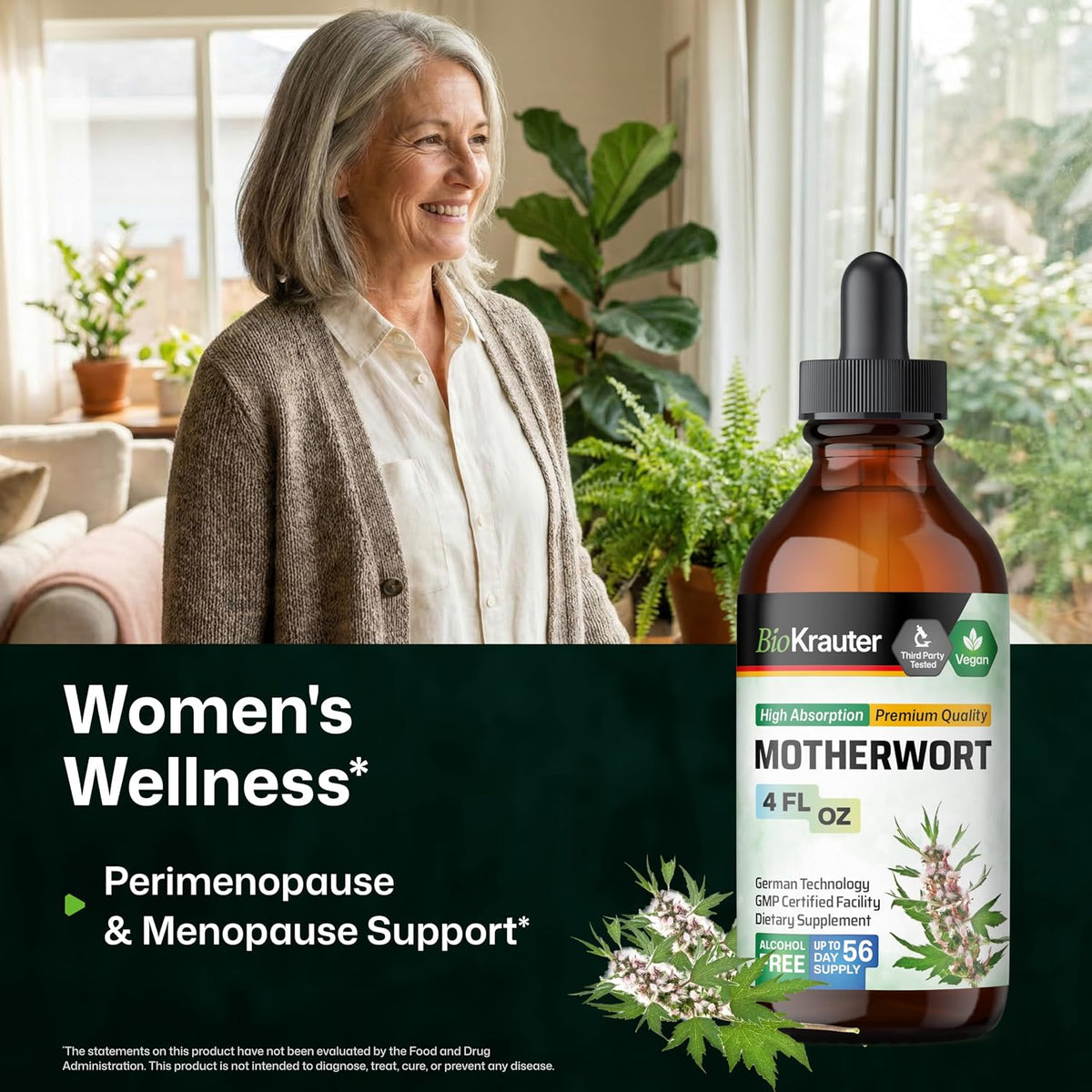 BIO KRAUTER Perimenopause & Menopause Supplements for Women - Vegan Motherwort Tincture 118 ml - görsel 2