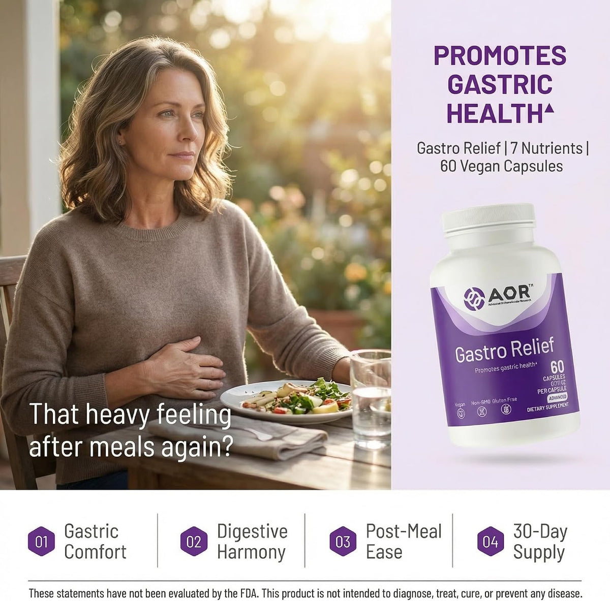 AOR Gastro Relief 60 Vegan Capsules, 30-Day Supply - görsel 2