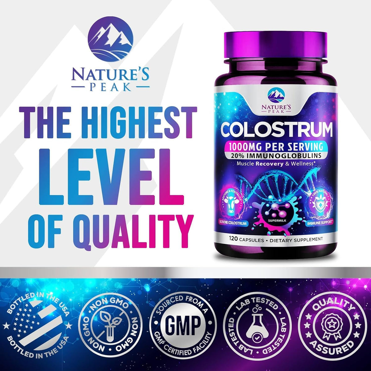 Nature's Peak Bovine Colostrum Supplement 1000mg – 20% Immunoglobulins (IgG) for Immune and Gut Support, 120 Capsules - görsel 4