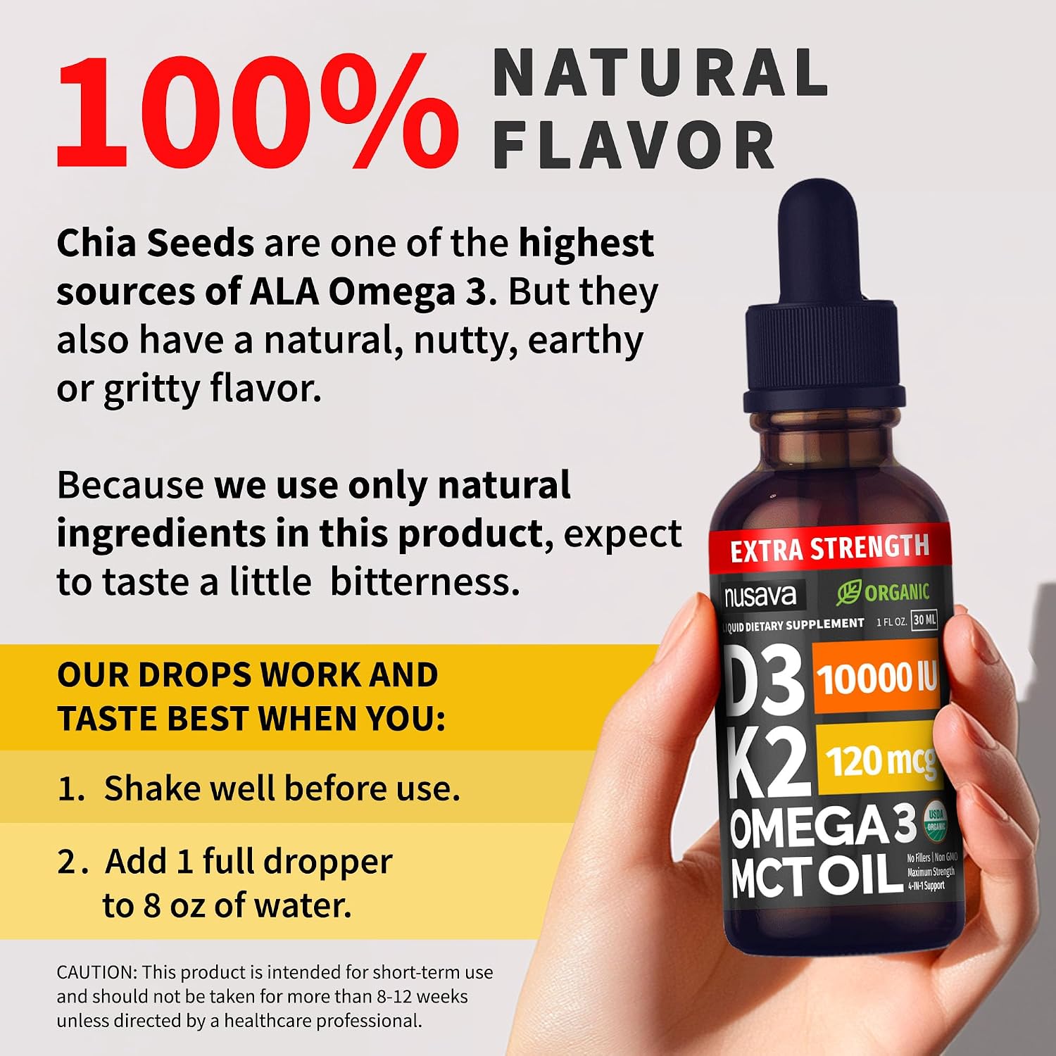 Extra Strength Organic Vitamin D3 K2 Drops with MCT Oil & Omega-3, 10000 IU - 2-Pack (2 fl oz, 60 Servings) - görsel 6