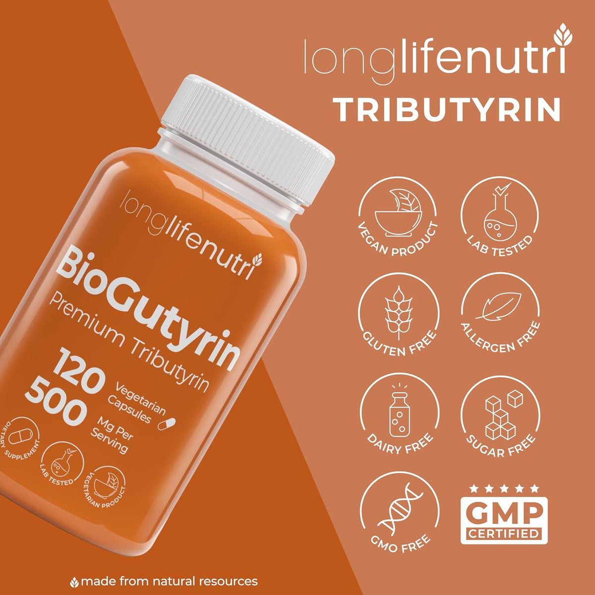 BioGutyrin – Tributyrin 500mg, Postbiotic Supplement for Gut Function and Nutrient Absorption, 120 Vegetarian Capsules - görsel 7