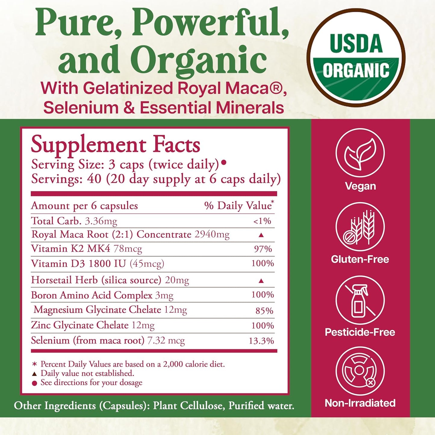 Whole World Botanicals Royal Maca Bone Support Capsules – Herbal Supplement with Vitamin D3, K2 & Magnesium – 120 Vegan Capsules - görsel 2
