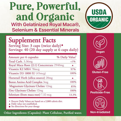 Whole World Botanicals Royal Maca Bone Support Capsules – Herbal Supplement with Vitamin D3, K2 & Magnesium – 120 Vegan Capsules