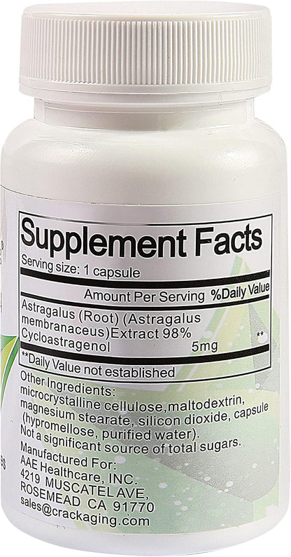 Crackaging Super-Absorption Cycloastragenol 98% – 5mg, 30 Vegetarian Capsules