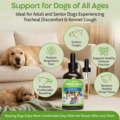 Pet Wellbeing Throat Gold for Dogs - Herbal Throat & Respiratory Support Liquid (118 ml)