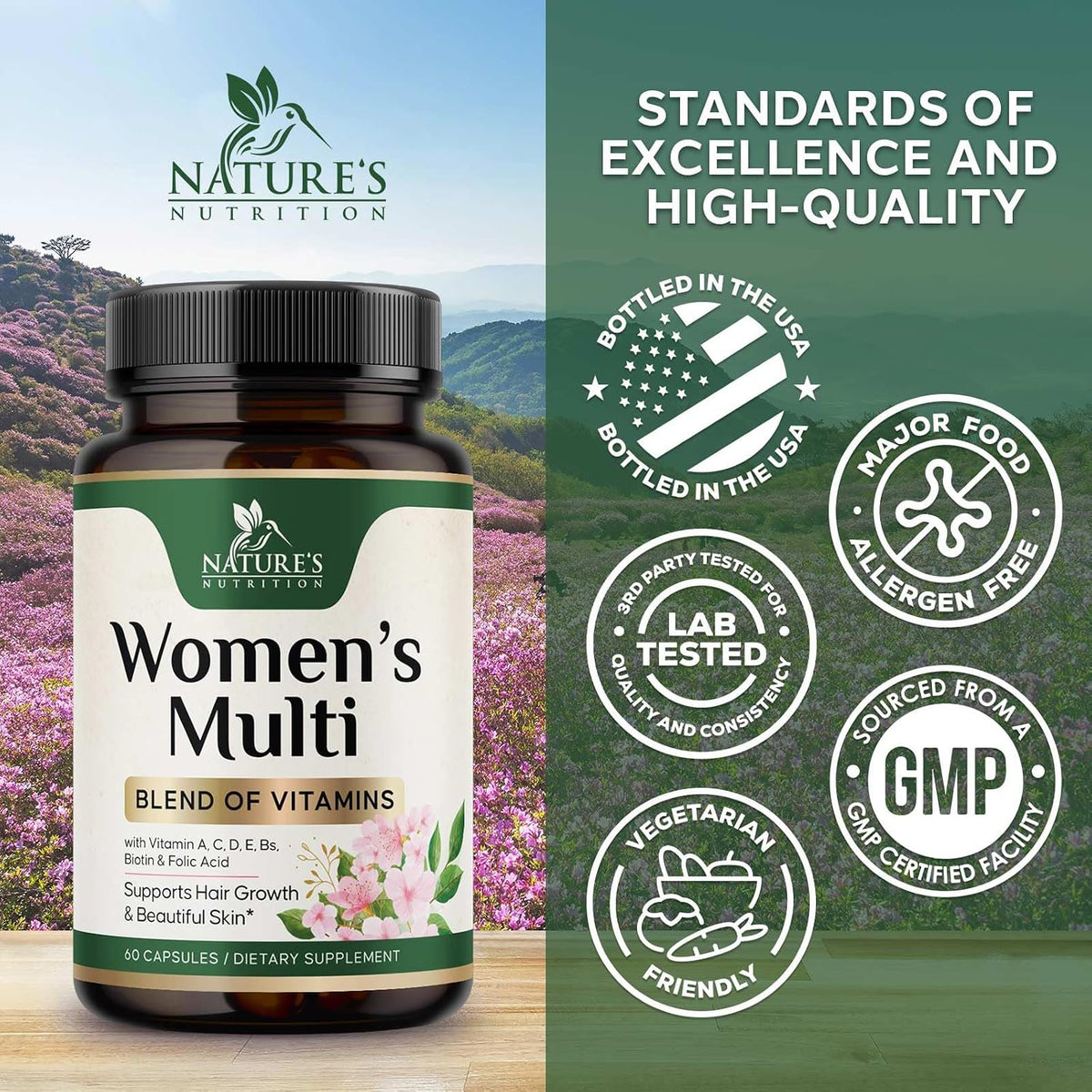 Multivitamin for Women – Complete Daily Supplement with Vitamins A, C, D, E, B6, B12, Zinc, Calcium & Magnesium – Supports Energy, Immunity and Hair, Skin & Nails – 60 Capsules - görsel 4