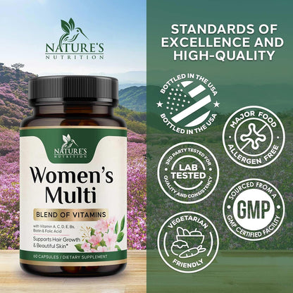 Multivitamin for Women – Complete Daily Supplement with Vitamins A, C, D, E, B6, B12, Zinc, Calcium & Magnesium – Supports Energy, Immunity and Hair, Skin & Nails – 60 Capsules
