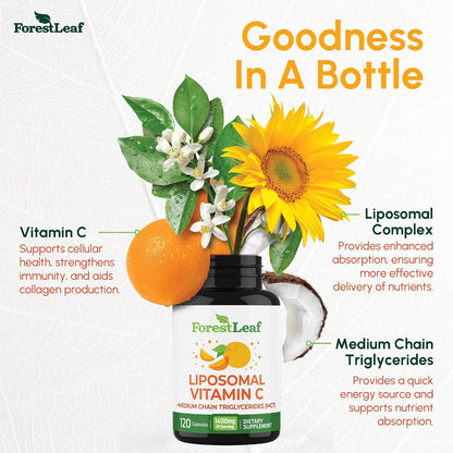 ForestLeaf Liposomal Vitamin C 1400mg Capsules – High-dose Vitamin C Supplement with Coconut Oil for Fast Absorption – 120 Vegan Capsules