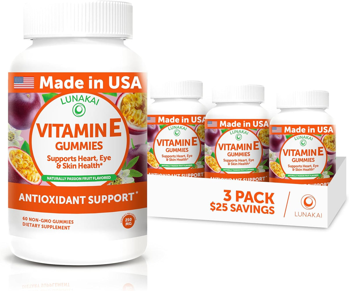 Lunakai Vitamin E 400 IU Gummies with Vitamin C – Natural d-Alpha-Tocopherol for Immune, Eye & Skin Support (60 Gummies) - görsel 10