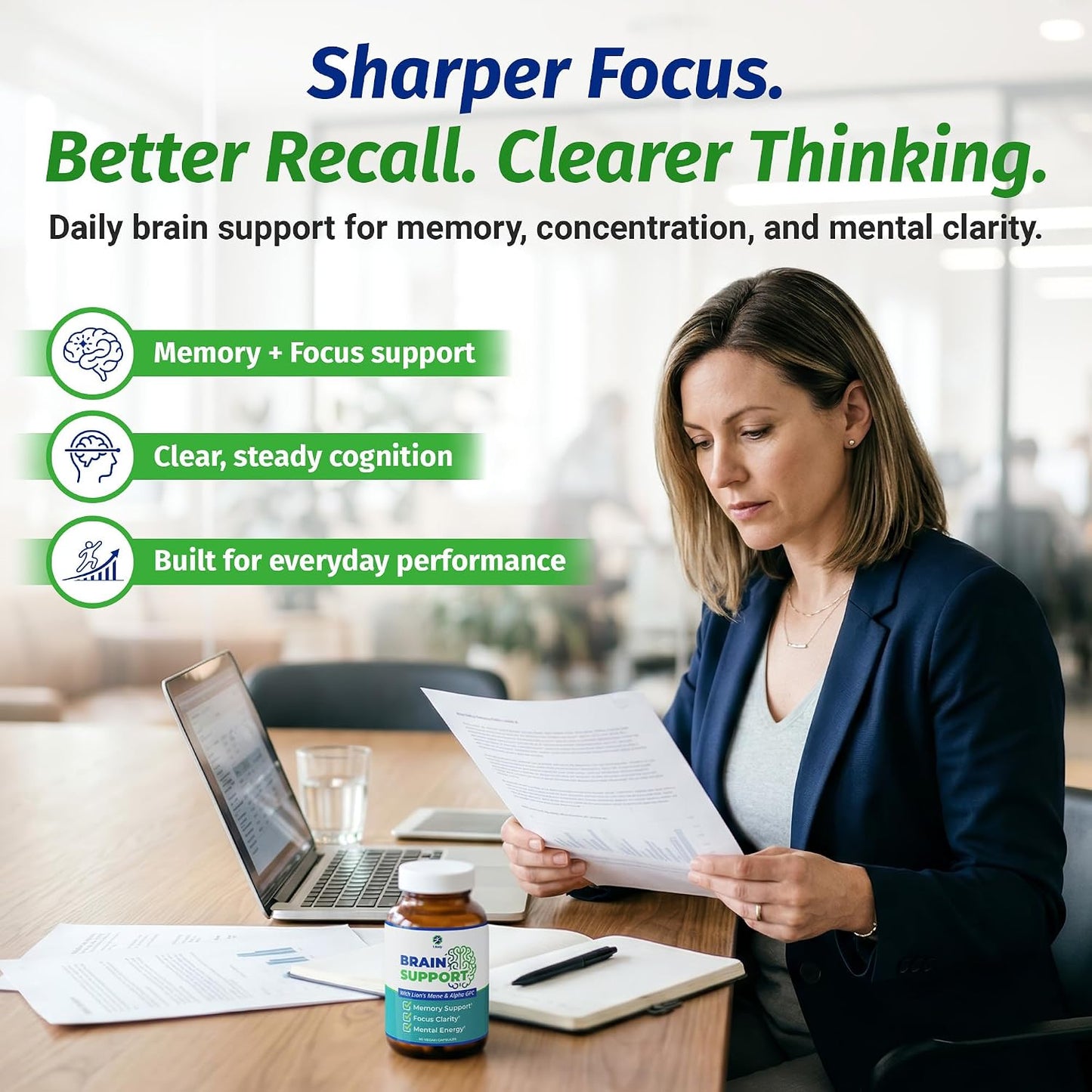 1 Body Brain Supplement - Nootropic with Alpha GPC, Ginkgo & Bacopa - 90 Vegan Capsules - görsel 2