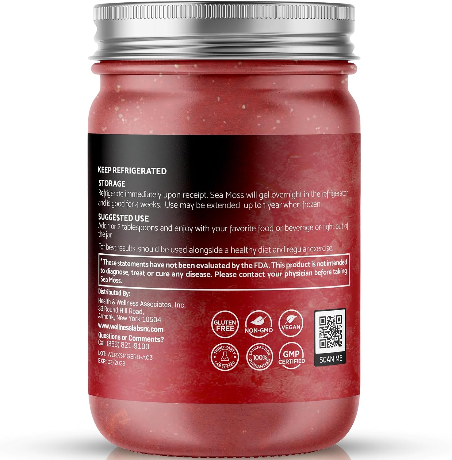 WELLNESS LABSRX Irish Sea Moss Gel - Wildcrafted Superfood, Raspberry Flavour, 283 g - görsel 3