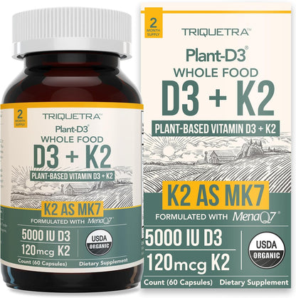 Organic Plant D3 + K2 (5000 IU D3 & 120 mcg K2) – All-Trans MK7 MenaQ7 – Sublingual Drops – Vegan & Organic