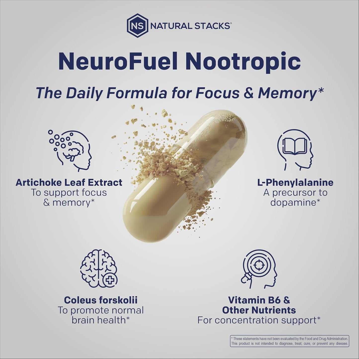 NATURAL STACKS Original NeuroFuel - Nootropic Brain Support Supplement - 75 Capsules - görsel 5