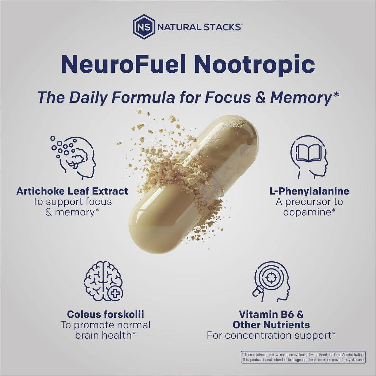 NATURAL STACKS Original NeuroFuel - Nootropic Brain Support Supplement - 75 Capsules - görsel 5