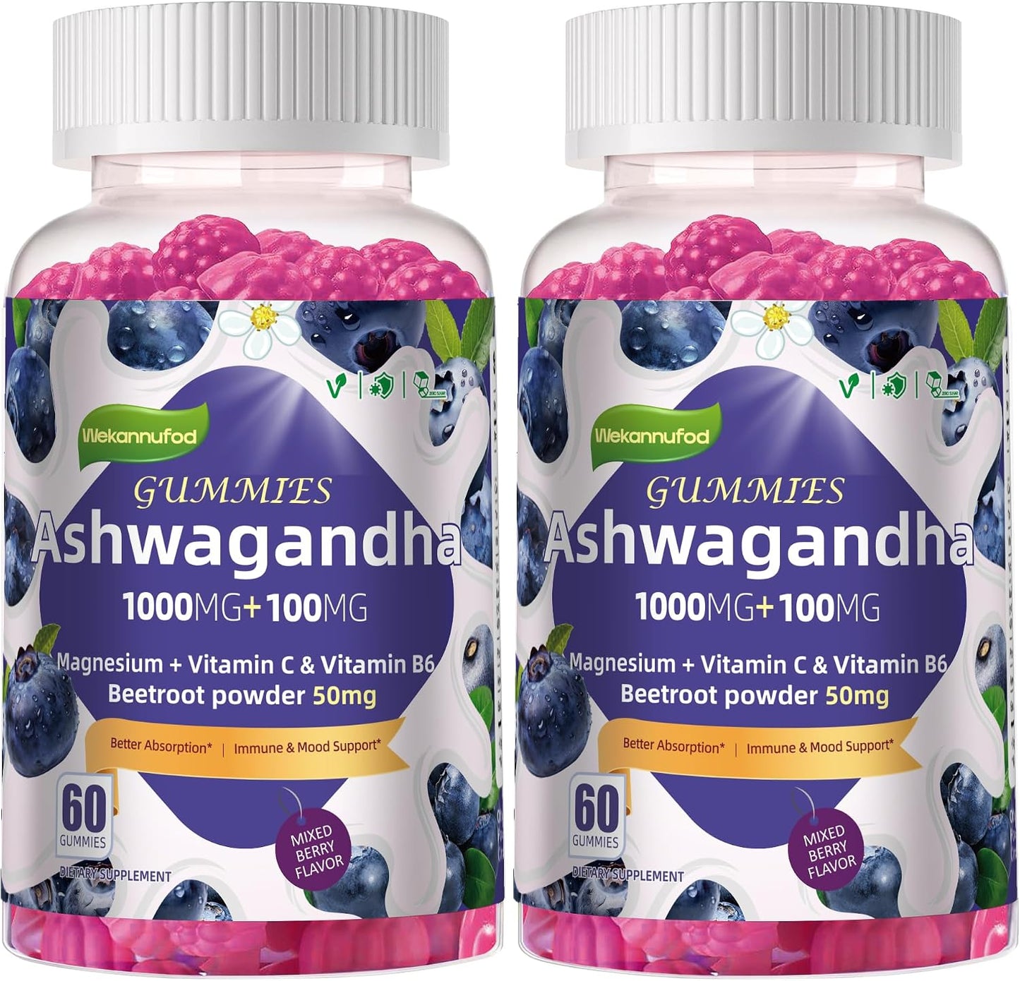 Ashwagandha Gummies 1000mg, 120 Count (2 Pack) – Organic Root Extract, Daily Adaptogen Gummies - görsel 1