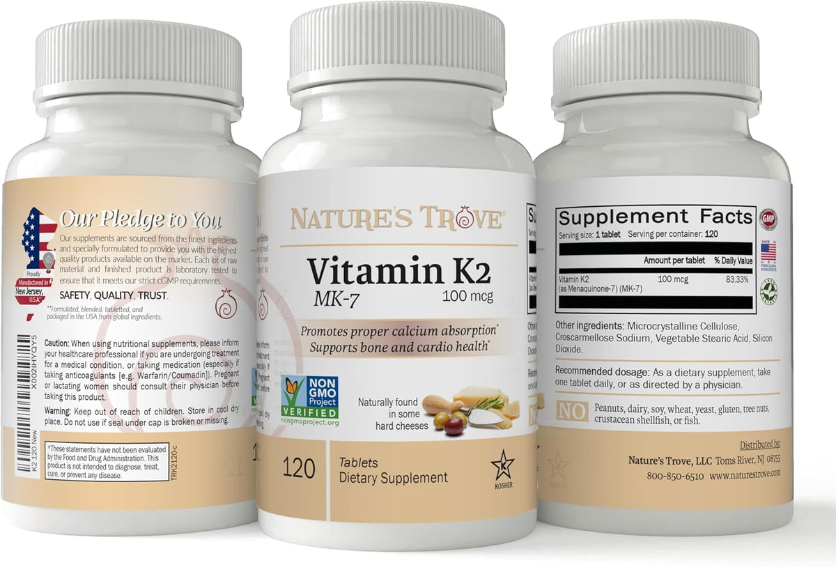 Nature's Trove Vitamin K2 MK7 Supplement, 100mcg, 120 Capsules, Vegan - görsel 2