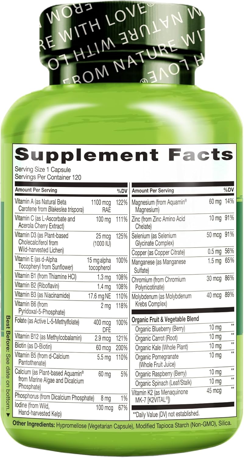 NATURELO Men's Multivitamin for Men 50+ - One Daily Multivitamin with Vitamins, Minerals & Organic Whole Foods, Boosts Energy & Health, Non-GM, 120 Vegetarian Capsules - görsel 8