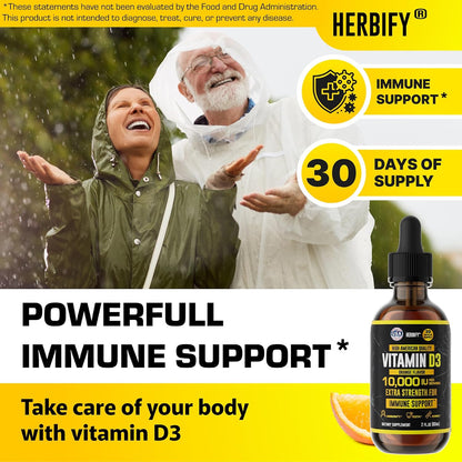 HERBIFY Vitamin D3 10000 IU Liquid Drops – Immune and Bone Health – 60 ml