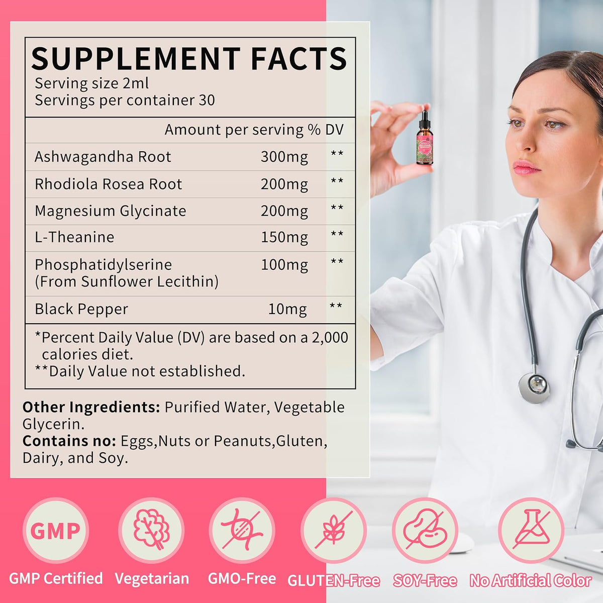 Hudetex Cortisol Supplements for Women Liquid Drops, Cortisol Manager with Ashwagandha, L-theanine, Phosphatidylserine, Rhodiola Rosea for Mood Support, Adrenal Balance, Sleep, Vegan, Natural Flavour, 60 ml - görsel 3