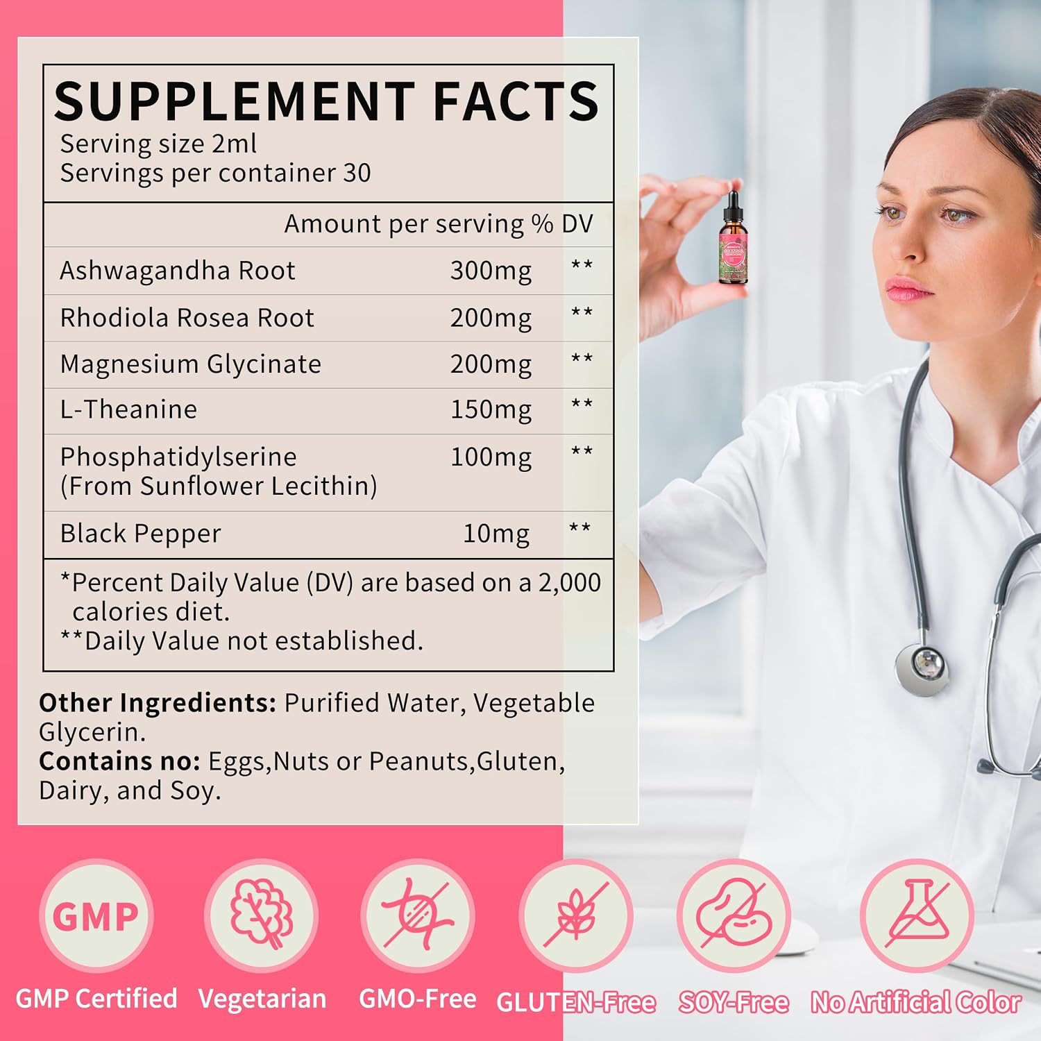 Hudetex Cortisol Supplements for Women Liquid Drops, Cortisol Manager with Ashwagandha, L-theanine, Phosphatidylserine, Rhodiola Rosea for Mood Support, Adrenal Balance, Sleep, Vegan, Natural Flavour, 60 ml - görsel 3