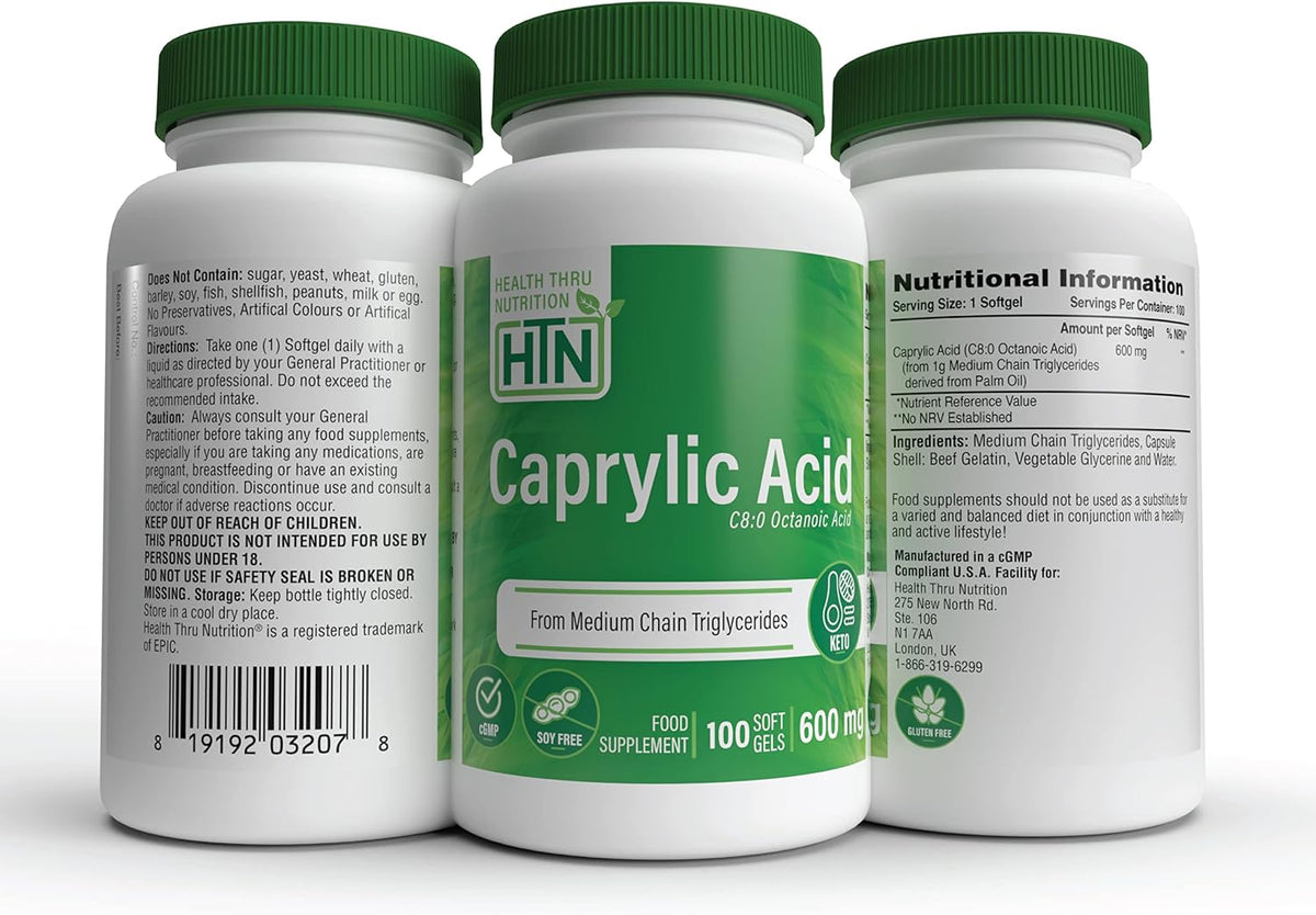 Health Thru Nutrition Caprylic Acid 600mg – 100 Softgels - görsel 5