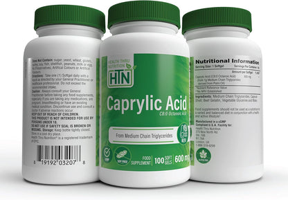 Health Thru Nutrition Caprylic Acid 600mg – 100 Softgels