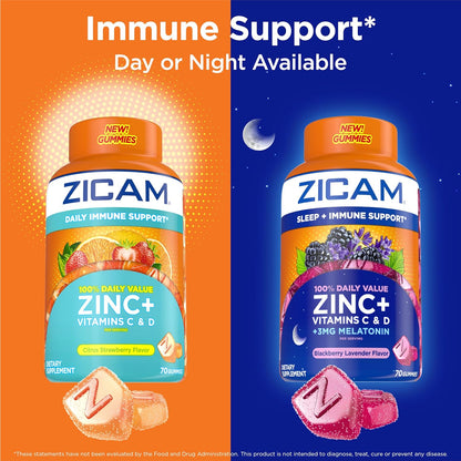 Zicam Daily Immune Support Gummy Food Supplement, Citrus Strawberry, 70 Gummies