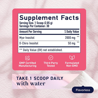 Myo-Inositol & D-Chiro Inositol Powder | Hormone Support for Women | 40:1 Ratio | 2000mg Myo + 50mg D-Chiro | 30 Servings