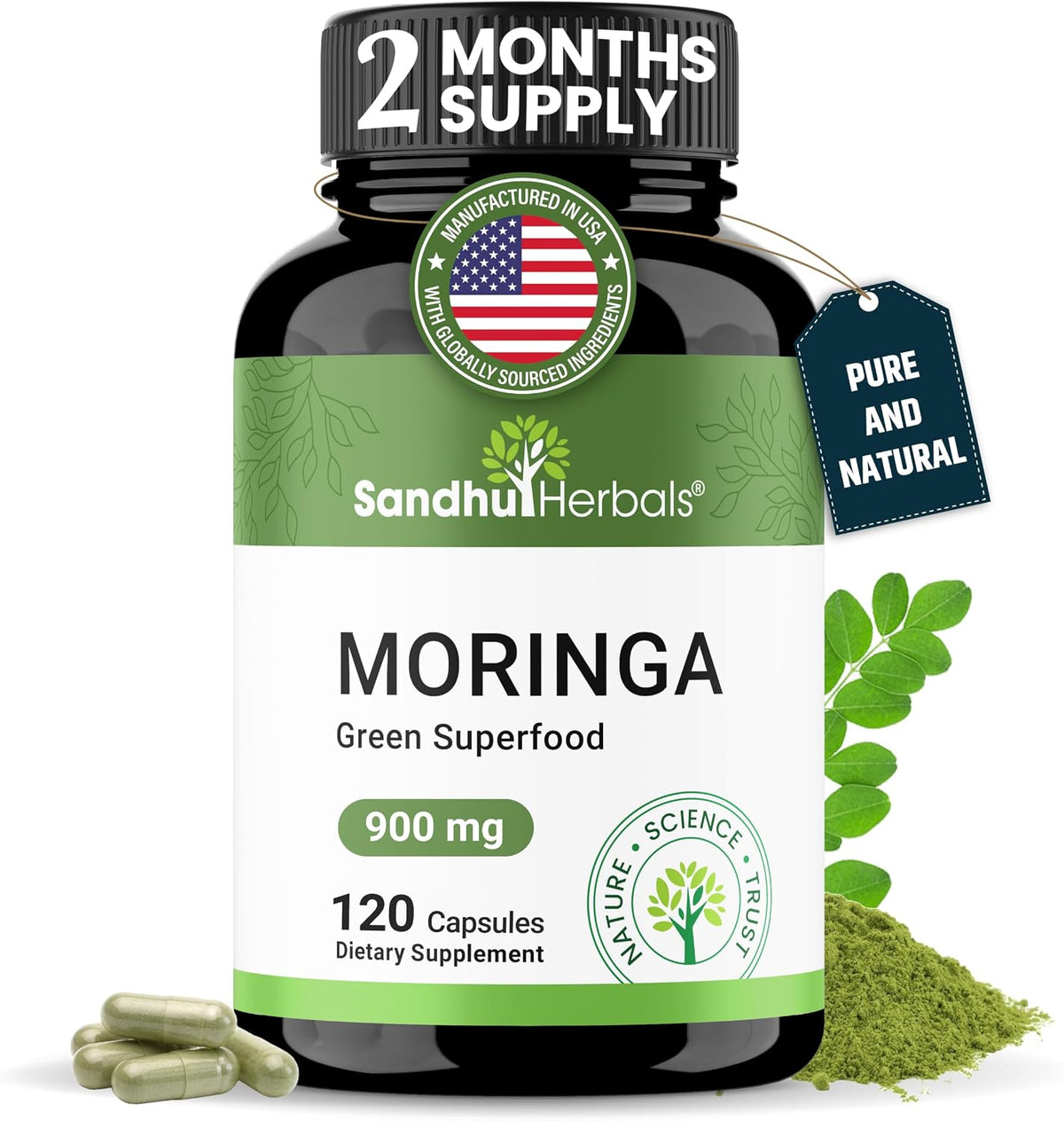 Pure Moringa Capsules – 120 Capsules, 900mg per Serving – Natural Antioxidant Superfood Supplement - görsel 1