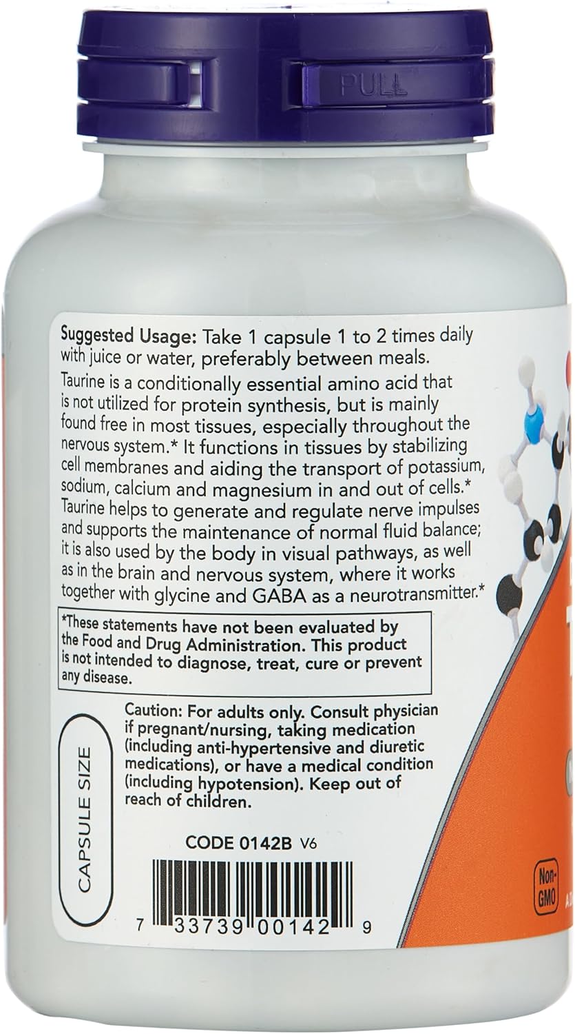 NOW Foods Double Strength Taurine, 1000 mg, 100 Vegan Capsules - görsel 2
