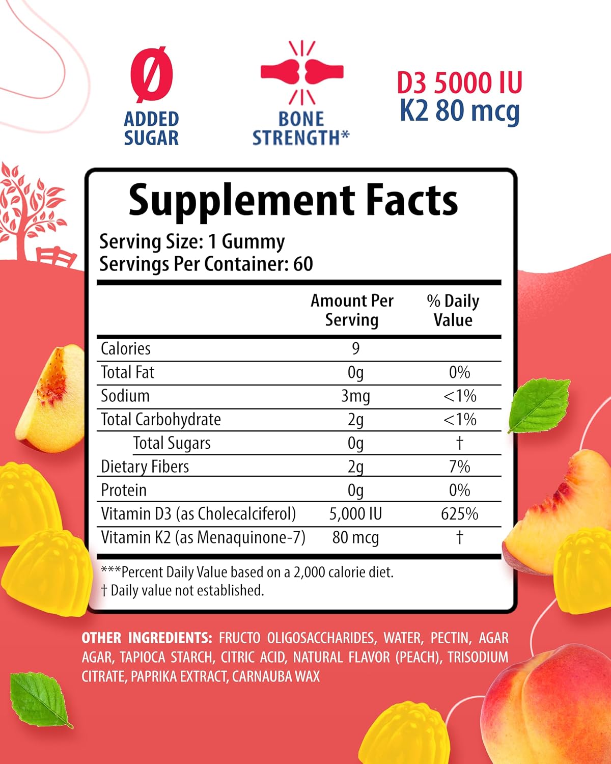 SUNNY SAM Sugar-Free Vitamin D3 K2 Gummies 5000 IU – Immune & Bone Support – 120 Count - görsel 2