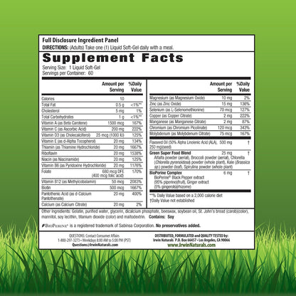 Irwin Naturals Only One Liquid Soft gel capsule Multi Without Iron – 60 Liquid Softgels – Daily Essential Nutrient Support (2 Pack)