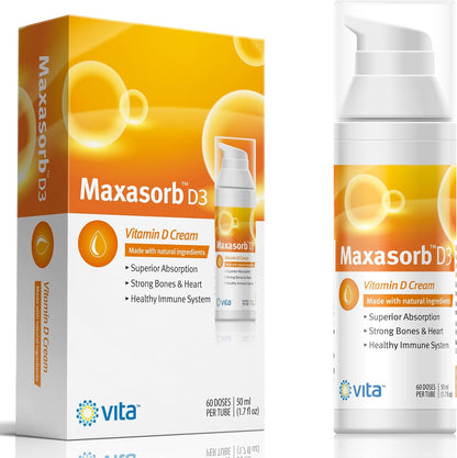 Vita Sciences Vitamin D3 Cream for Face and Body - Topical Vitamin D Supplement, Paraben-Free, 1000 IU per Pump